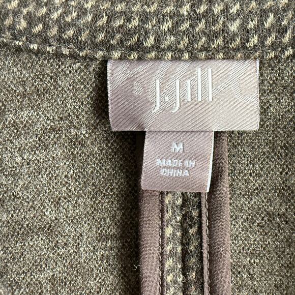 J Jill Wool Blend Jersey Houndstooth Brown Tan Two Button Blazer Jacket M - Picture 5 of 9